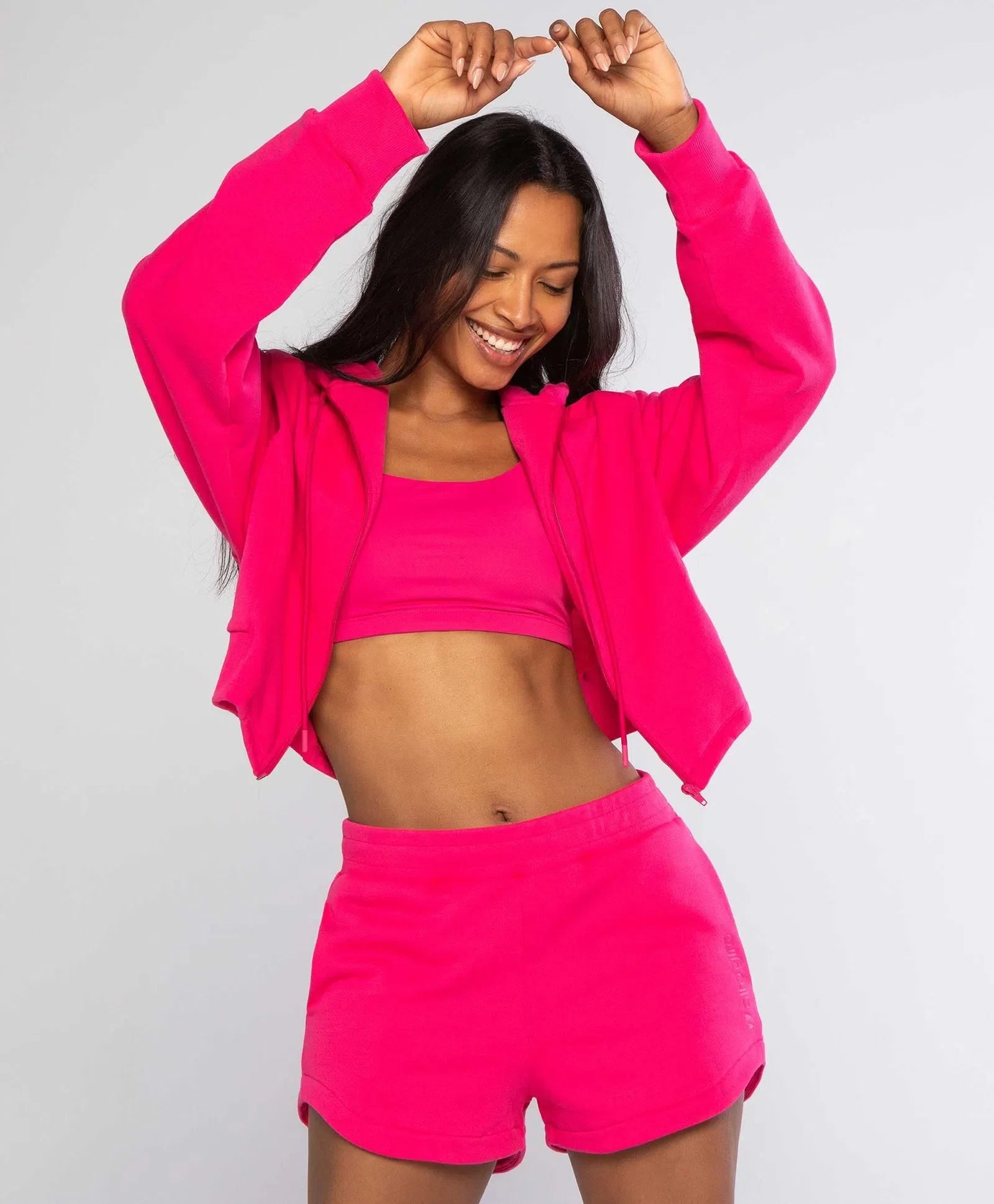 Shorts Moletom 2 Cabos Com Bolsos Rosa Alto Giro